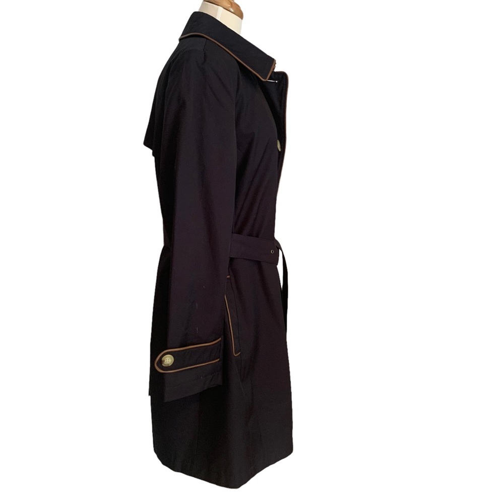 Lauren Ralph Lauren Trench Coat with Faux Leather Trim Navy 1X NWT - Picture 5 of 13